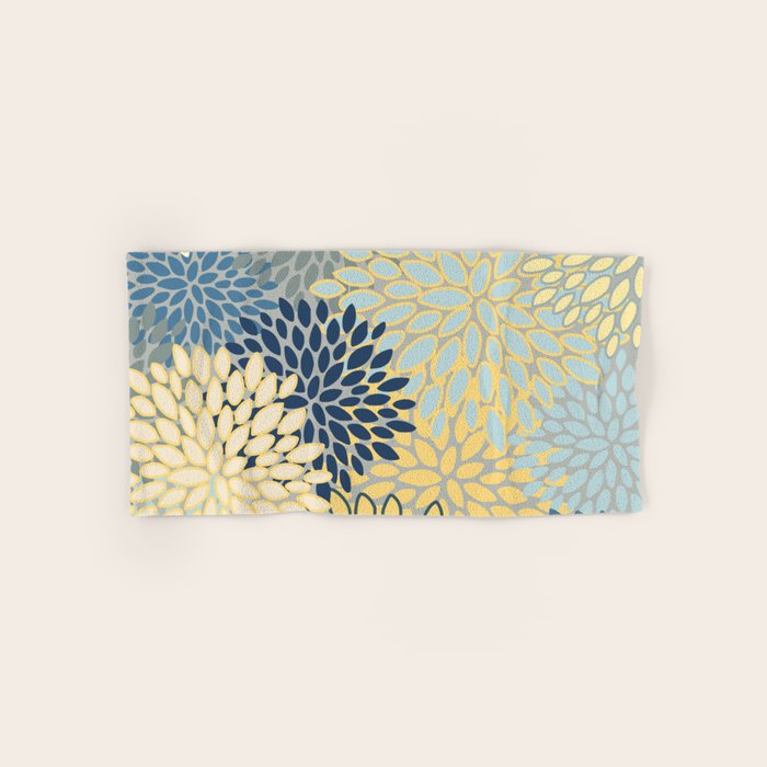 Modern, Abstract, Flower Garden, Blue, Yellow, Gray Bath Towel Gallery Image 1