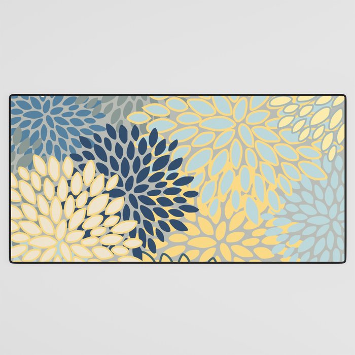 Modern, Abstract, Flower Garden, Blue, Yellow, Gray Desk Mat Gallery Image 3