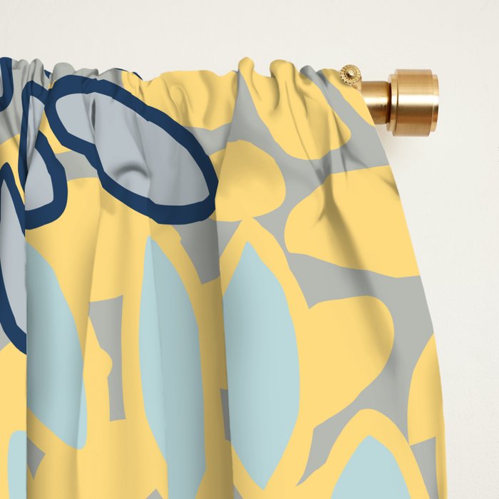 Modern, Abstract, Flower Garden, Blue, Yellow, Gray Window Curtain Gallery Image 2
