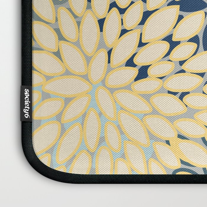 Modern, Abstract, Flower Garden, Blue, Yellow, Gray Laptop Sleeve Gallery Image 3