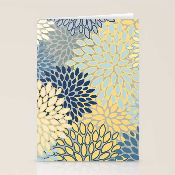 Modern, Abstract, Flower Garden, Blue, Yellow, Gray Stationery Card Gallery Image 1