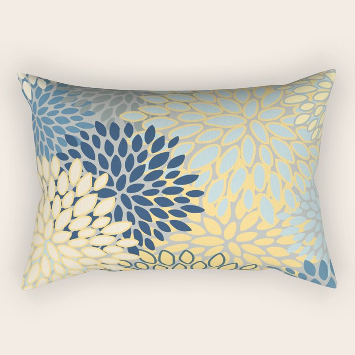 Modern, Abstract, Flower Garden, Blue, Yellow, Gray Rectangular Pillow Gallery Image 1