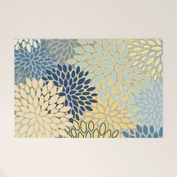 Modern, Abstract, Flower Garden, Blue, Yellow, Gray Welcome Mat Gallery Image 1