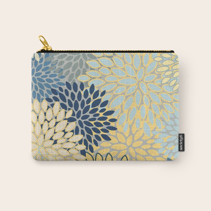 Modern, Abstract, Flower Garden, Blue, Yellow, Gray Carry All Pouch Gallery Image 1