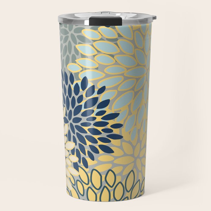 Modern, Abstract, Flower Garden, Blue, Yellow, Gray Travel Mug Gallery Image 1