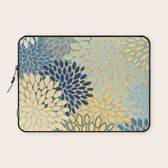 Modern, Abstract, Flower Garden, Blue, Yellow, Gray Laptop Sleeve Gallery Image 1