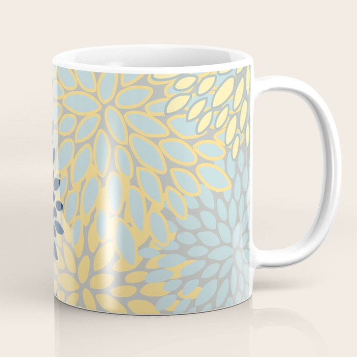Modern, Abstract, Flower Garden, Blue, Yellow, Gray Coffee Mug Gallery Image 1