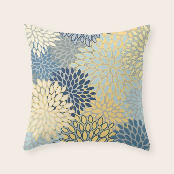 Modern, Abstract, Flower Garden, Blue, Yellow, Gray Throw Pillow Gallery Image 6