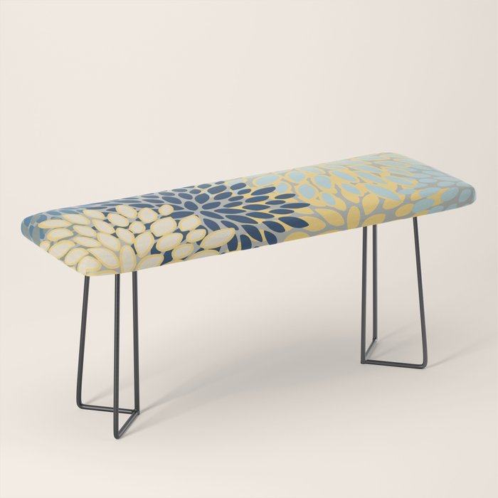 Modern, Abstract, Flower Garden, Blue, Yellow, Gray Bench Gallery Image 1