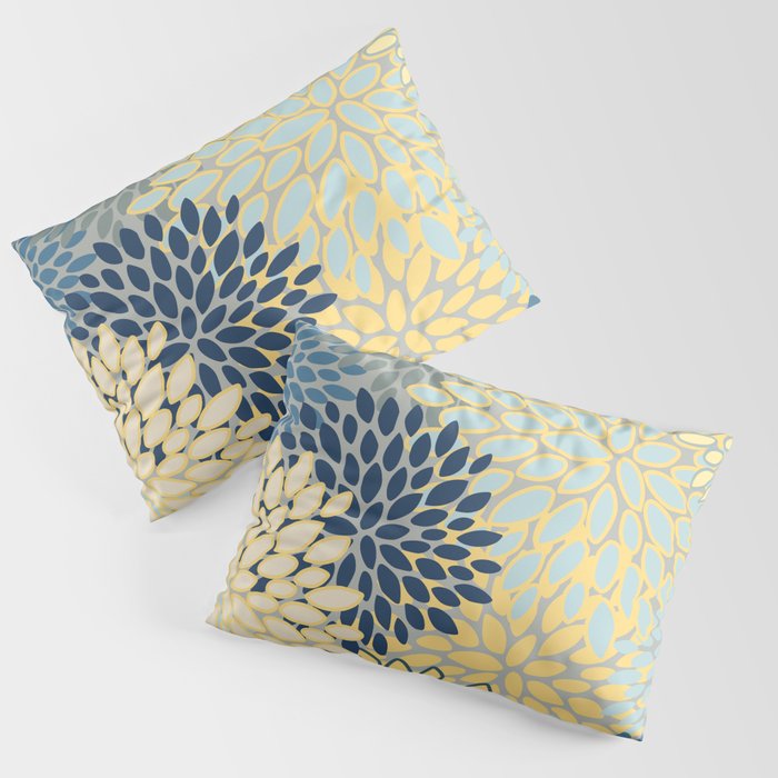 Modern, Abstract, Flower Garden, Blue, Yellow, Gray Pillow Sham Gallery Image 3
