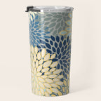 Modern, Abstract, Flower Garden, Blue, Yellow, Gray Travel Mug Gallery Image 3