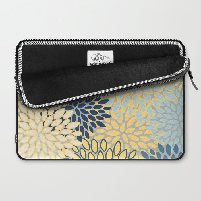 Modern, Abstract, Flower Garden, Blue, Yellow, Gray Laptop Sleeve Gallery Image 2