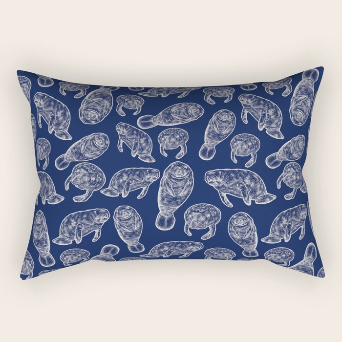 Manatees - Navy Rectangular Pillow Gallery Image 1