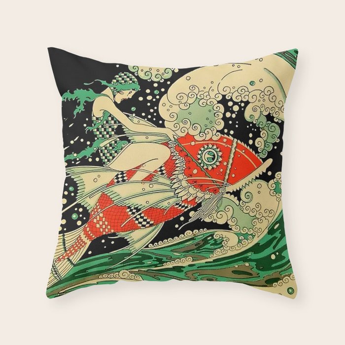 âWaterâ Art Deco By J Carlos Throw Pillow Gallery Image 1