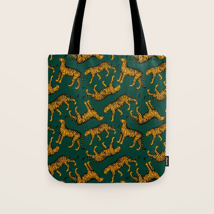 Tigers (Dark Green and Marigold) Tote Bag Gallery Image 1