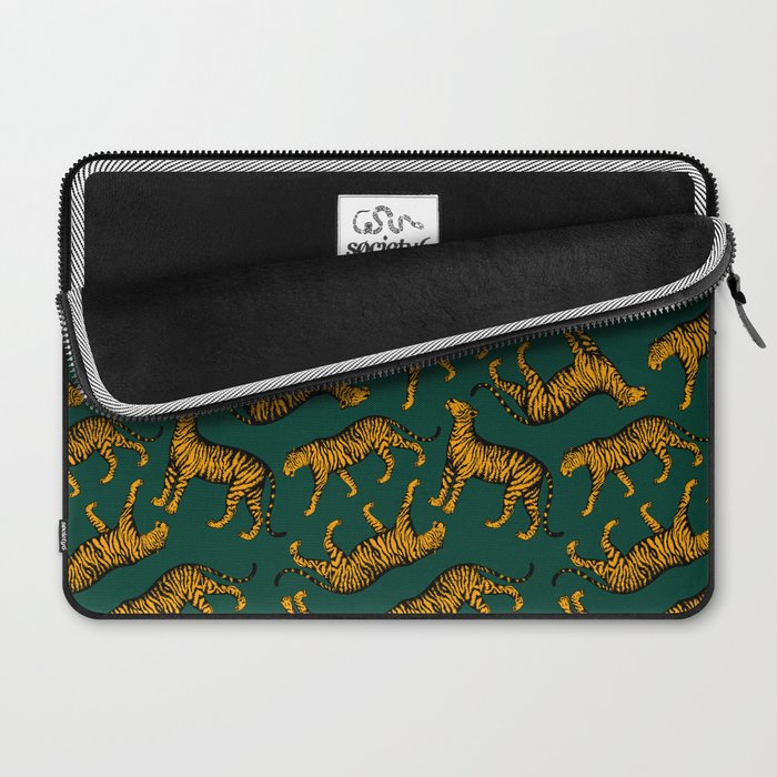 Tigers (Dark Green and Marigold) Laptop Sleeve Gallery Image 2