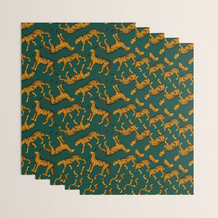 Tigers (Dark Green and Marigold) Wrapping Paper Gallery Image 3