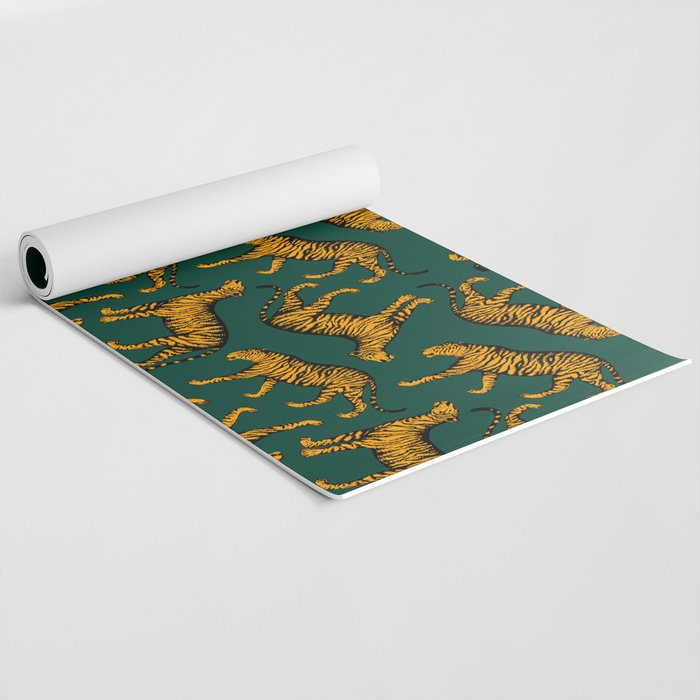 Tigers (Dark Green and Marigold) Yoga Mat Gallery Image 2