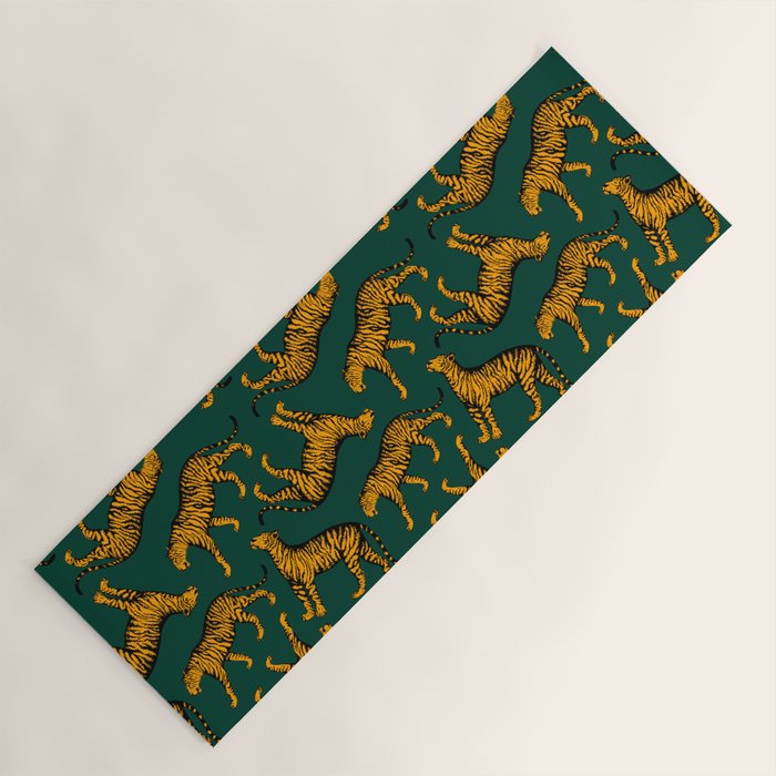 Tigers (Dark Green and Marigold) Yoga Mat Gallery Image 1