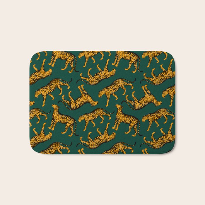 Tigers (Dark Green and Marigold) Bath Mat Gallery Image 1