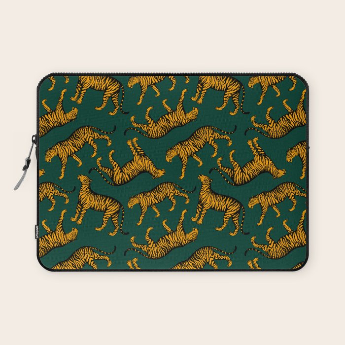 Tigers (Dark Green and Marigold) Laptop Sleeve Gallery Image 1