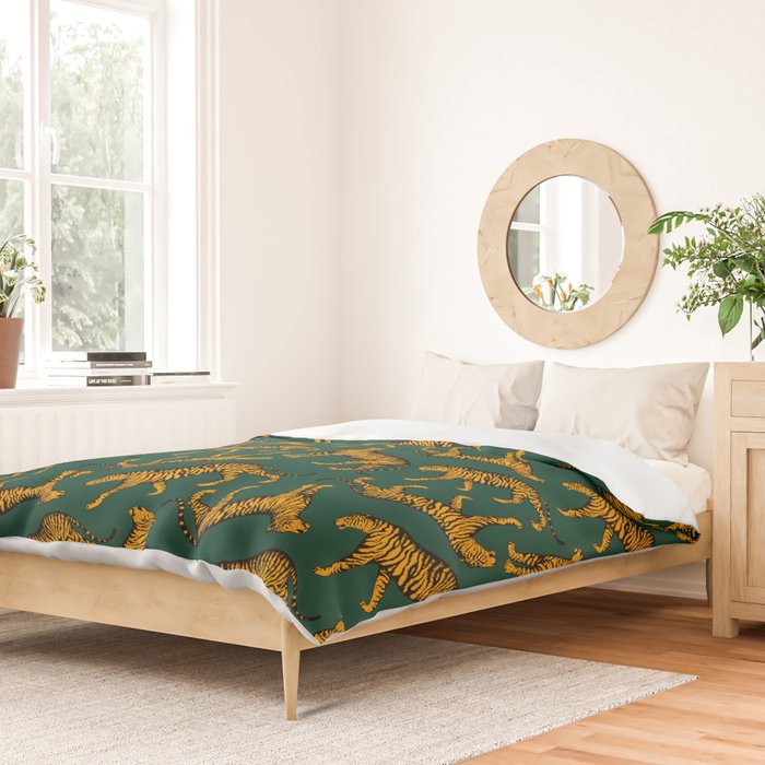 Tigers (Dark Green and Marigold) Duvet Cover Gallery Image 2