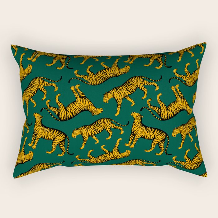 Tigers (Dark Green and Marigold) Rectangular Pillow Gallery Image 1