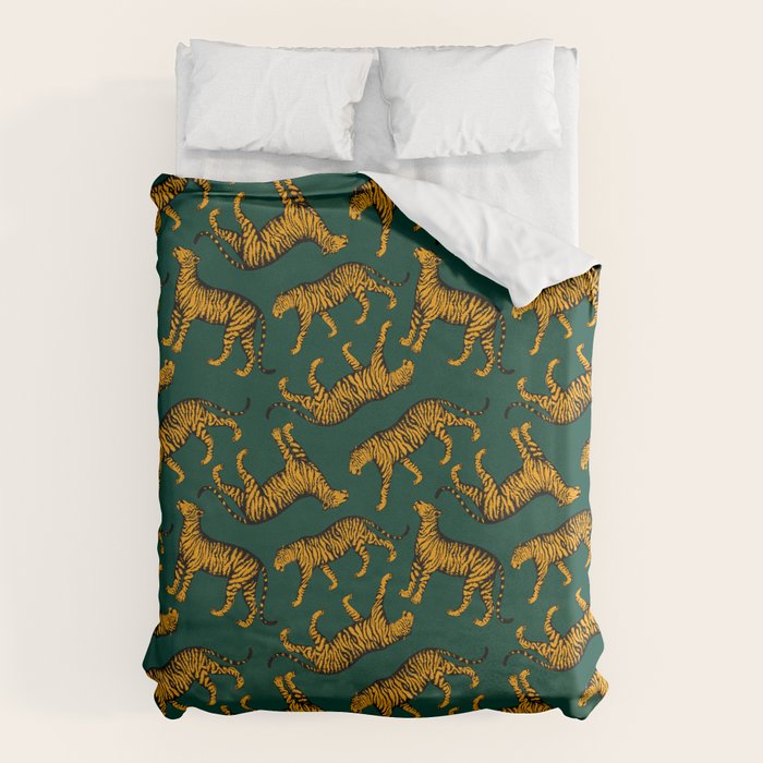 Tigers (Dark Green and Marigold) Duvet Cover Gallery Image 6
