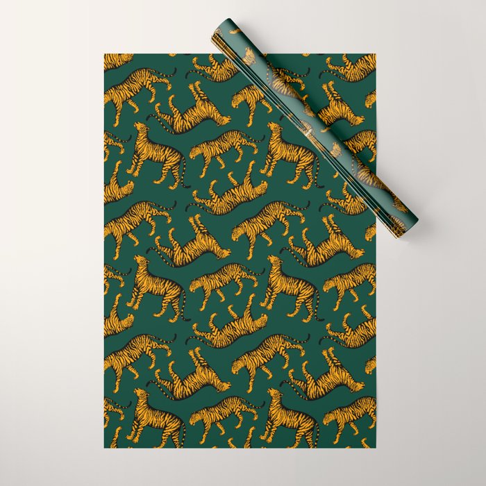 Tigers (Dark Green and Marigold) Wrapping Paper Gallery Image 1