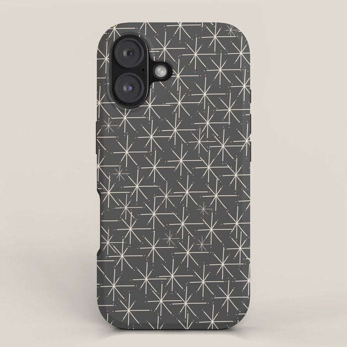 Stella - Atomic Age Mid Century Modern Pattern in Almond Cream and Charcoal Gray iPhone Case Gallery Image 1