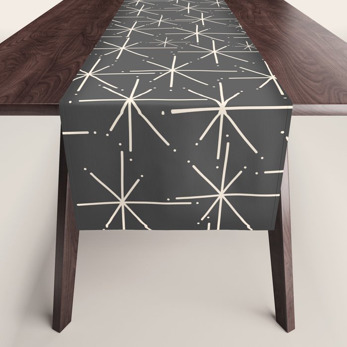 Stella - Atomic Age Mid Century Modern Pattern in Almond Cream and Charcoal Gray Table Runner Gallery Image 1