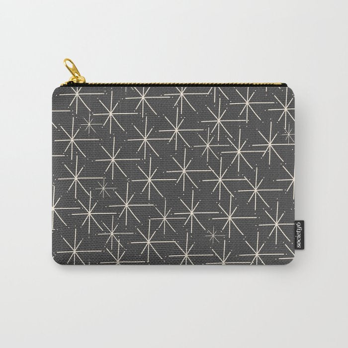 Stella - Atomic Age Mid Century Modern Pattern in Almond Cream and Charcoal Gray Carry All Pouch Gallery Image 1