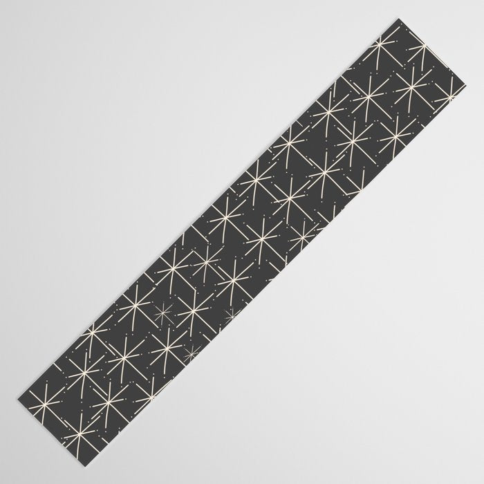 Stella - Atomic Age Mid Century Modern Pattern in Almond Cream and Charcoal Gray Table Runner Gallery Image 3