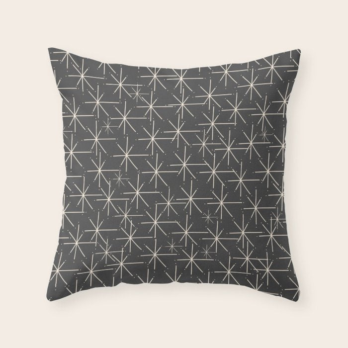 Stella - Atomic Age Mid Century Modern Pattern in Almond Cream and Charcoal Gray Throw Pillow Gallery Image 1