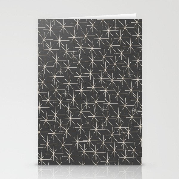 Stella - Atomic Age Mid Century Modern Pattern in Almond Cream and Charcoal Gray Stationery Card Gallery Image 2