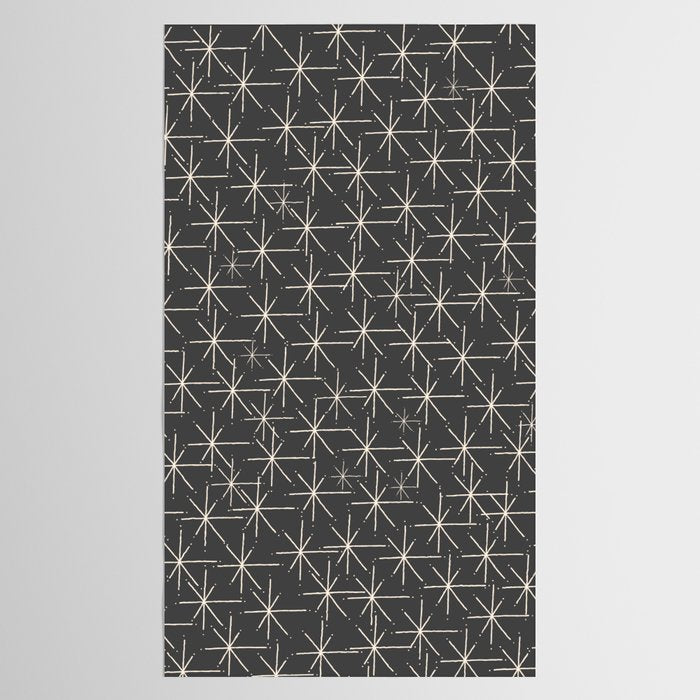 Stella - Atomic Age Mid Century Modern Pattern in Almond Cream and Charcoal Gray Tablecloth Gallery Image 2