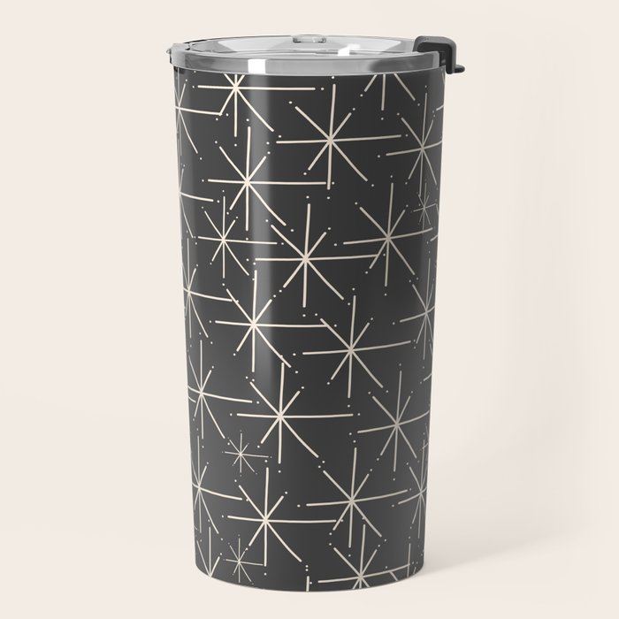Stella - Atomic Age Mid Century Modern Pattern in Almond Cream and Charcoal Gray Travel Mug Gallery Image 2