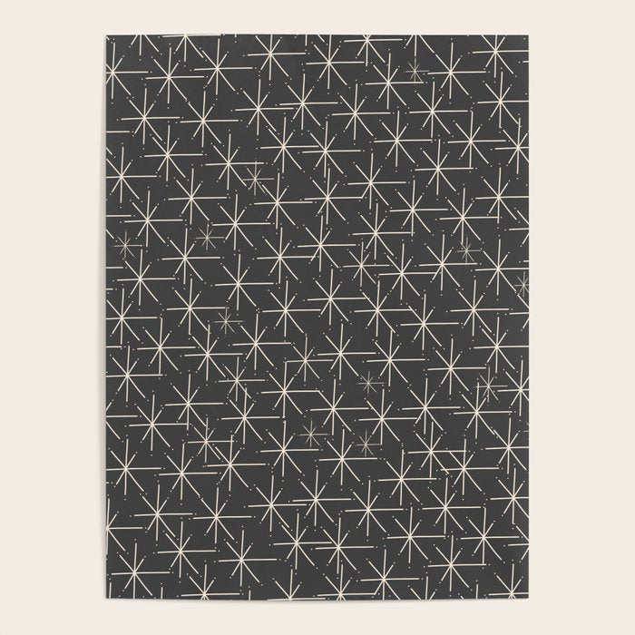 Stella - Atomic Age Mid Century Modern Pattern in Almond Cream and Charcoal Gray Poster Gallery Image 4