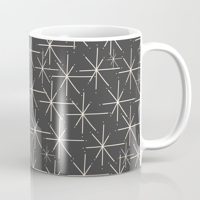 Stella - Atomic Age Mid Century Modern Pattern in Almond Cream and Charcoal Gray Coffee Mug Gallery Image 1