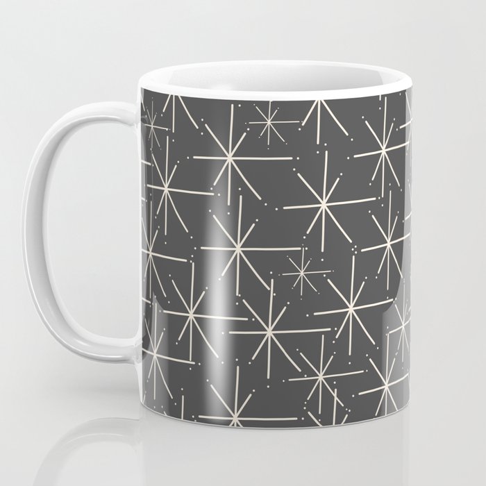 Stella - Atomic Age Mid Century Modern Pattern in Almond Cream and Charcoal Gray Coffee Mug Gallery Image 3