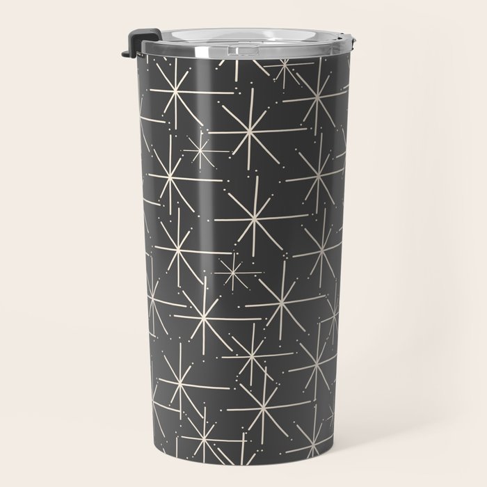 Stella - Atomic Age Mid Century Modern Pattern in Almond Cream and Charcoal Gray Travel Mug Gallery Image 3