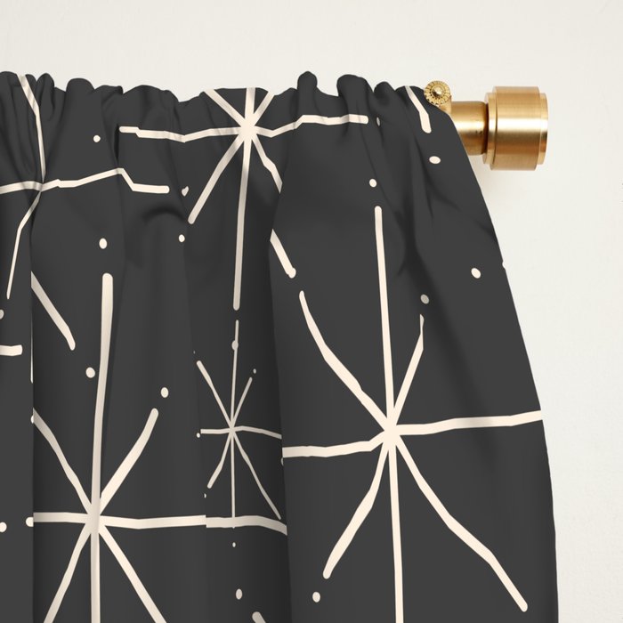 Stella - Atomic Age Mid Century Modern Pattern in Almond Cream and Charcoal Gray Window Curtain Gallery Image 2