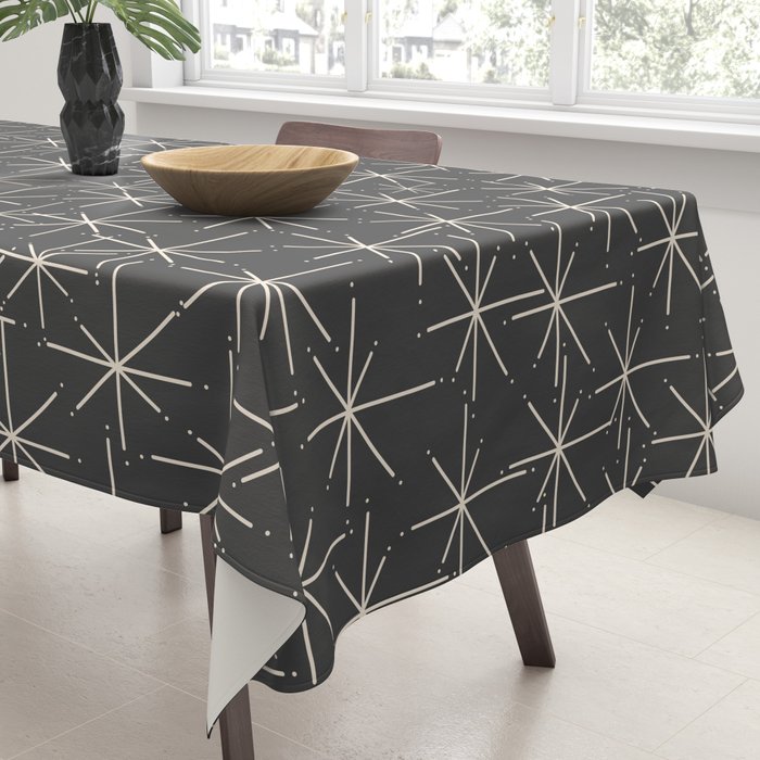 Stella - Atomic Age Mid Century Modern Pattern in Almond Cream and Charcoal Gray Tablecloth Gallery Image 3