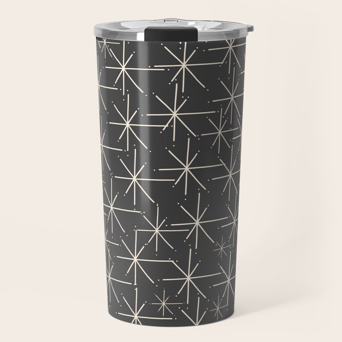Stella - Atomic Age Mid Century Modern Pattern in Almond Cream and Charcoal Gray Travel Mug Gallery Image 1