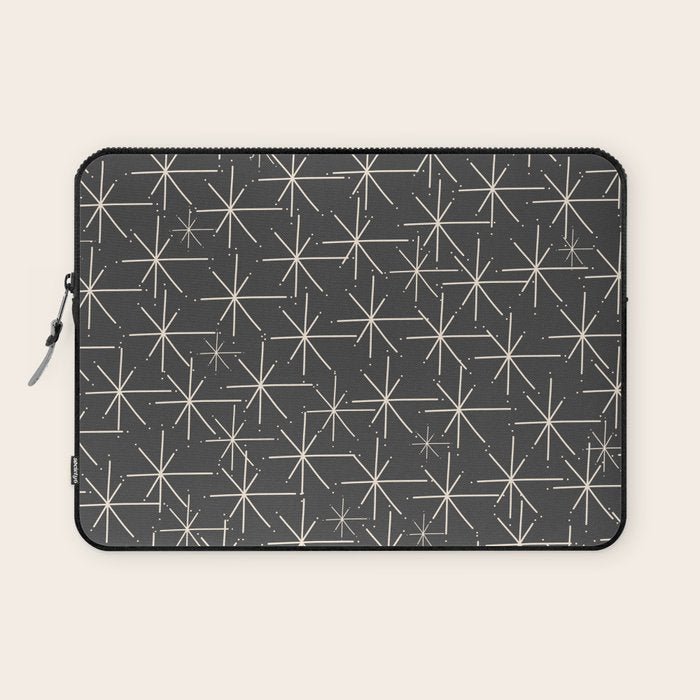Stella - Atomic Age Mid Century Modern Pattern in Almond Cream and Charcoal Gray Laptop Sleeve Gallery Image 1