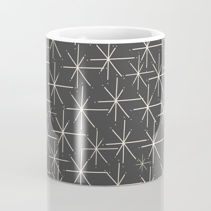Stella - Atomic Age Mid Century Modern Pattern in Almond Cream and Charcoal Gray Coffee Mug Gallery Image 4