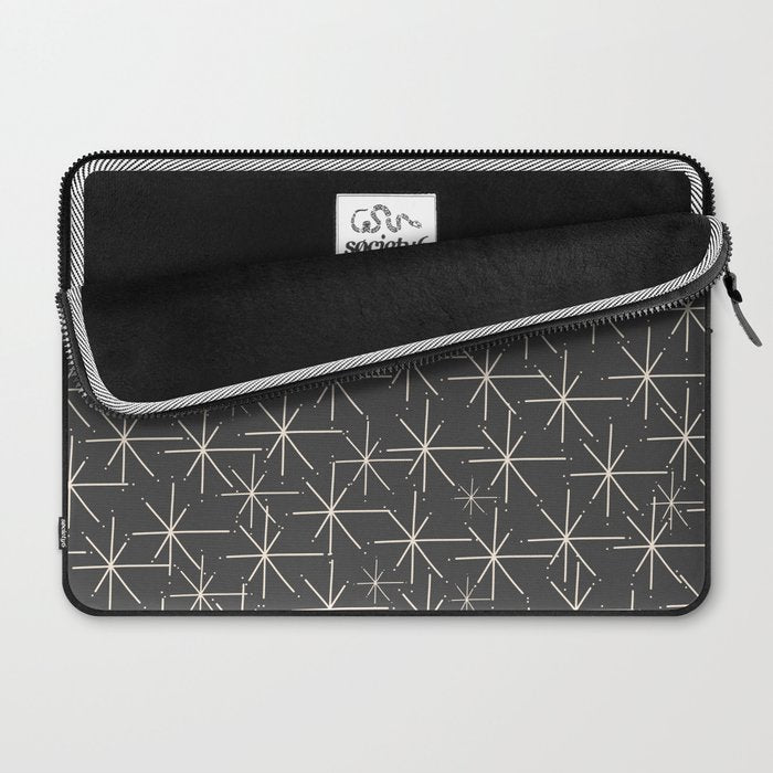 Stella - Atomic Age Mid Century Modern Pattern in Almond Cream and Charcoal Gray Laptop Sleeve Gallery Image 2