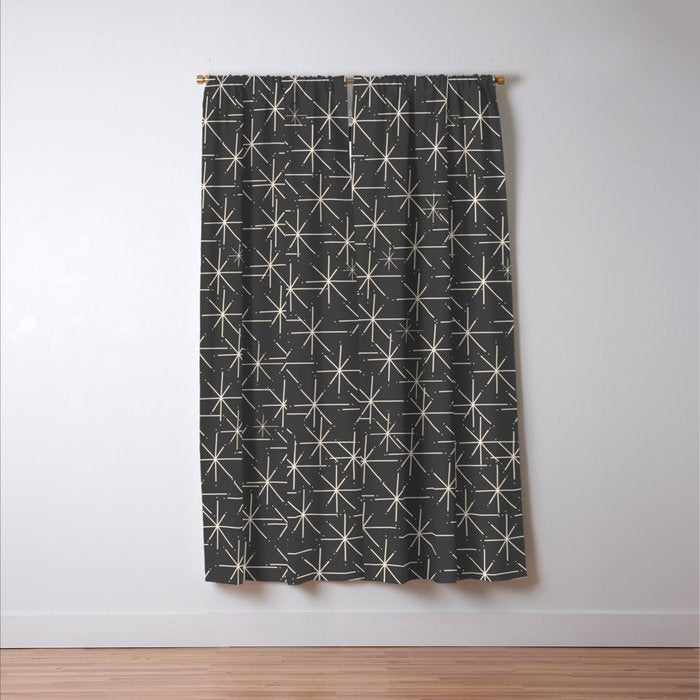 Stella - Atomic Age Mid Century Modern Pattern in Almond Cream and Charcoal Gray Window Curtain Gallery Image 3