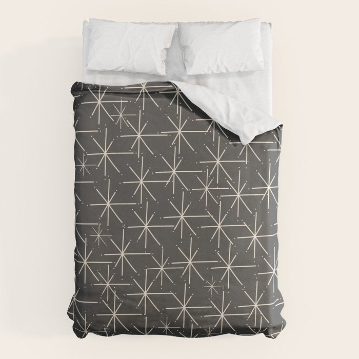 Stella - Atomic Age Mid Century Modern Pattern in Almond Cream and Charcoal Gray Duvet Cover Gallery Image 6