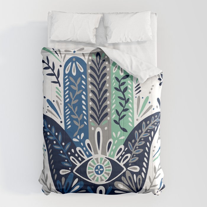 Hamsa Hand - Navy Palette Comforter Gallery Image 1